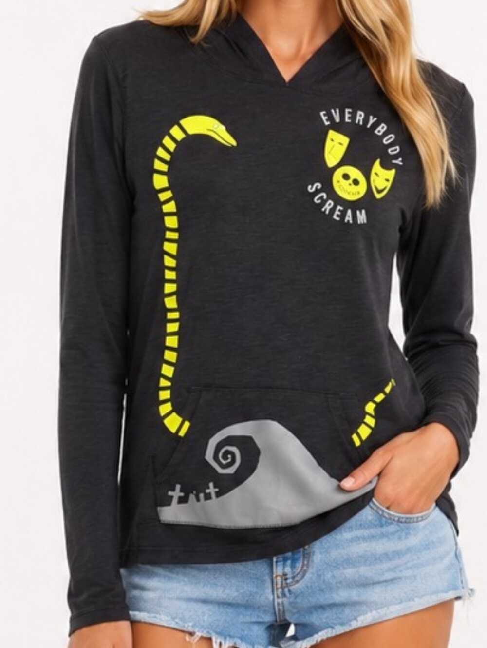 NWOT Disney Black Hooded Tee with Bright Yellow Graphic